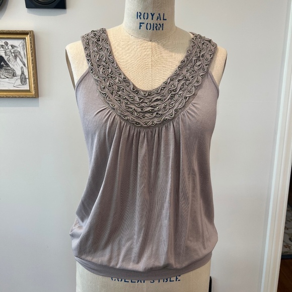 Dressy Sleeveless Grey Blouse with Shimmery Beads - Picture 1 of 5